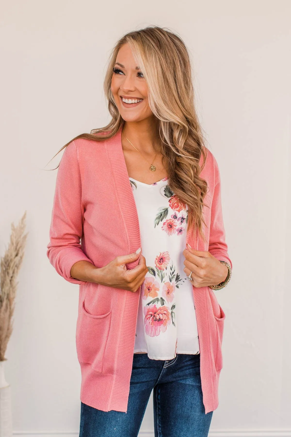 Fading Skylines Pocket Cardigan- Pink