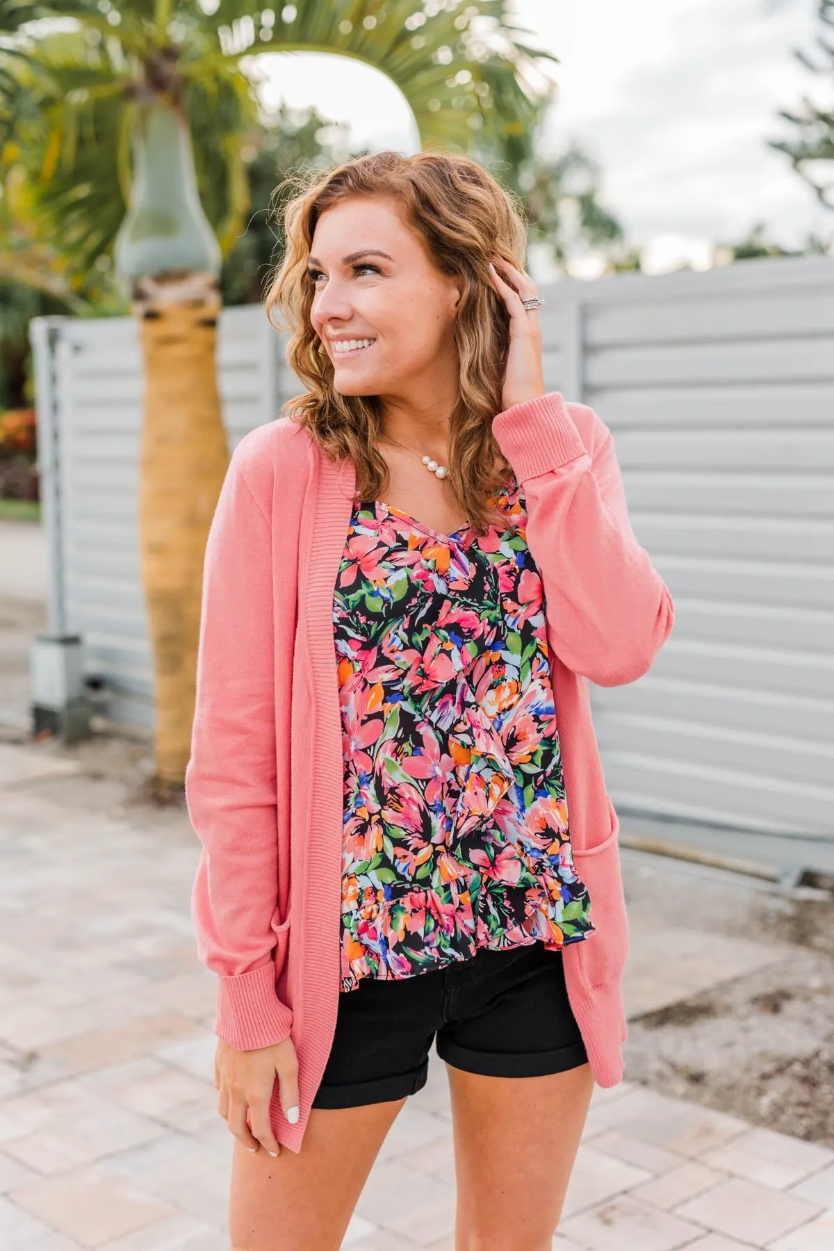 Fading Skylines Pocket Cardigan- Pink