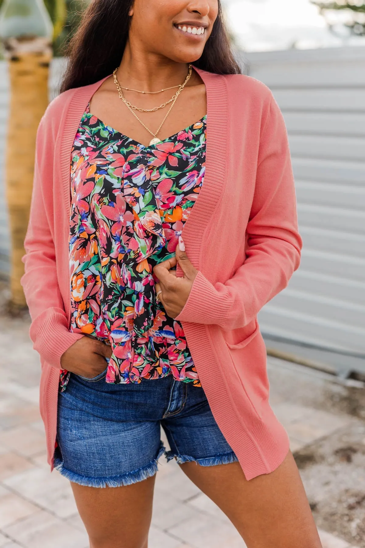 Fading Skylines Pocket Cardigan- Pink