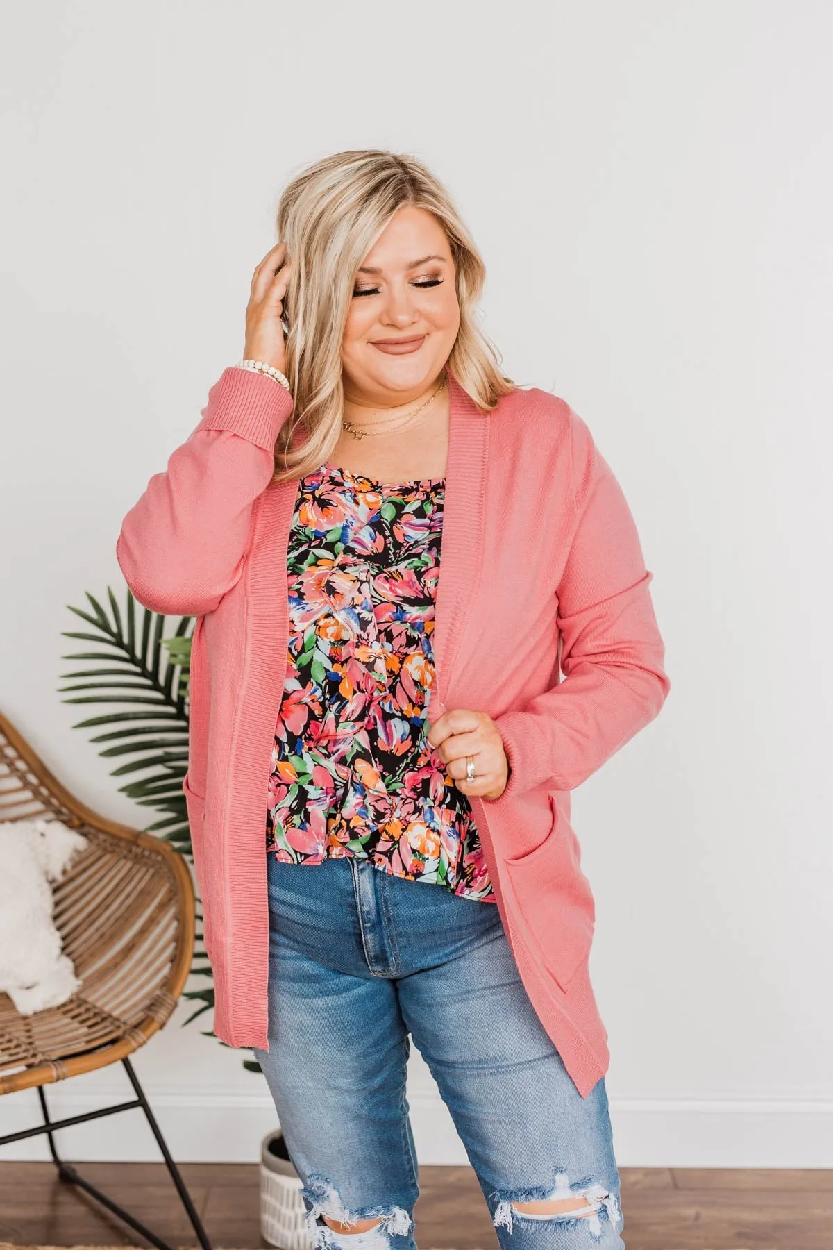 Fading Skylines Pocket Cardigan- Pink