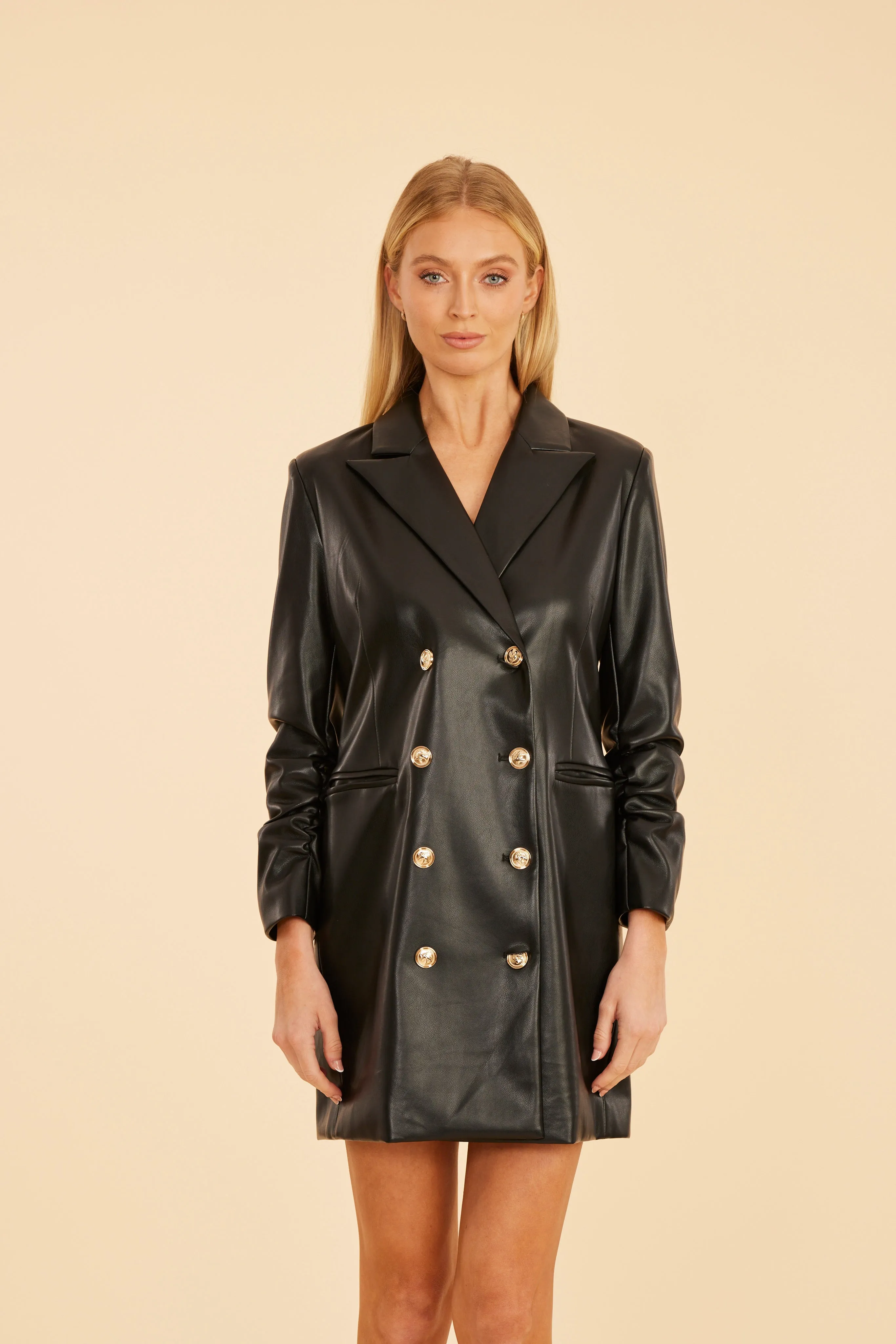 Faux Leather Blazer Dress