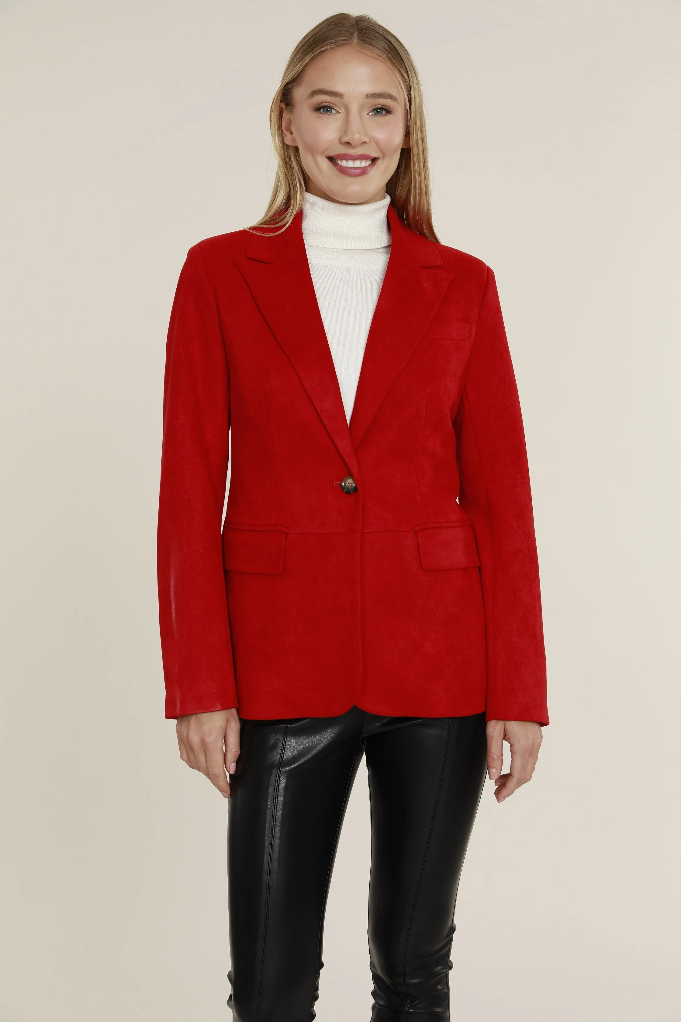 Faux Suede One Button Blazer