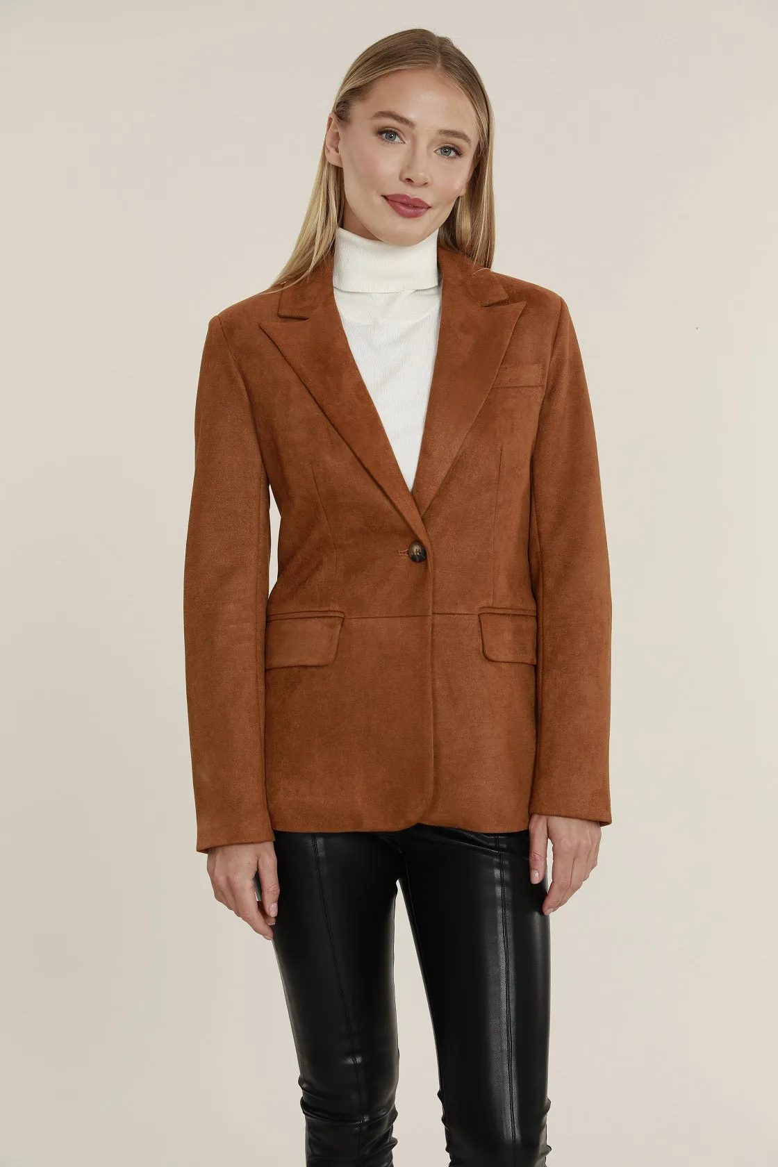 Faux Suede One Button Blazer