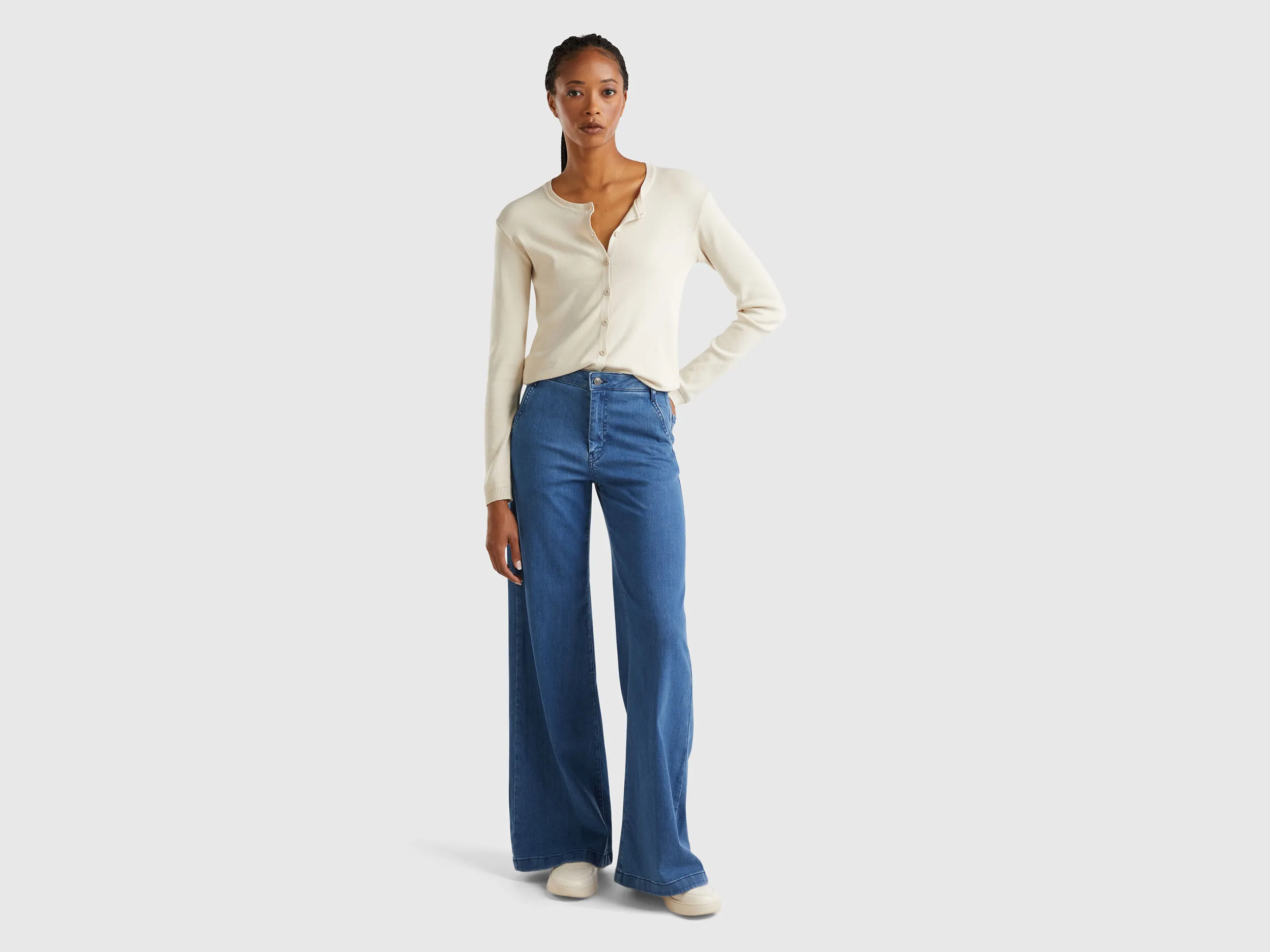 Flared jeans in stretch cotton - Blue | Benetton