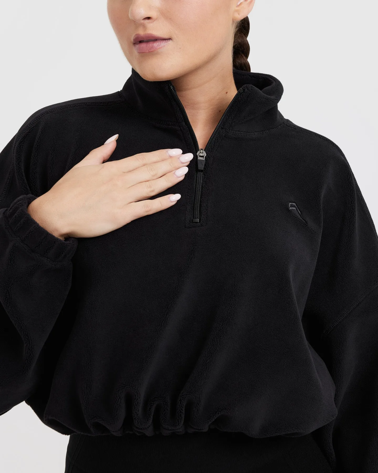 Fleece Oversized Crop 1/2 Zip Sweatshirt | Black