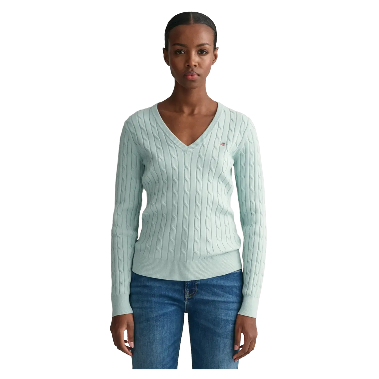 GANT Stretch Cotton Cable Knit V-Neck Sweater