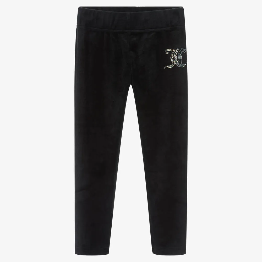 Girls Black Velour Leggings