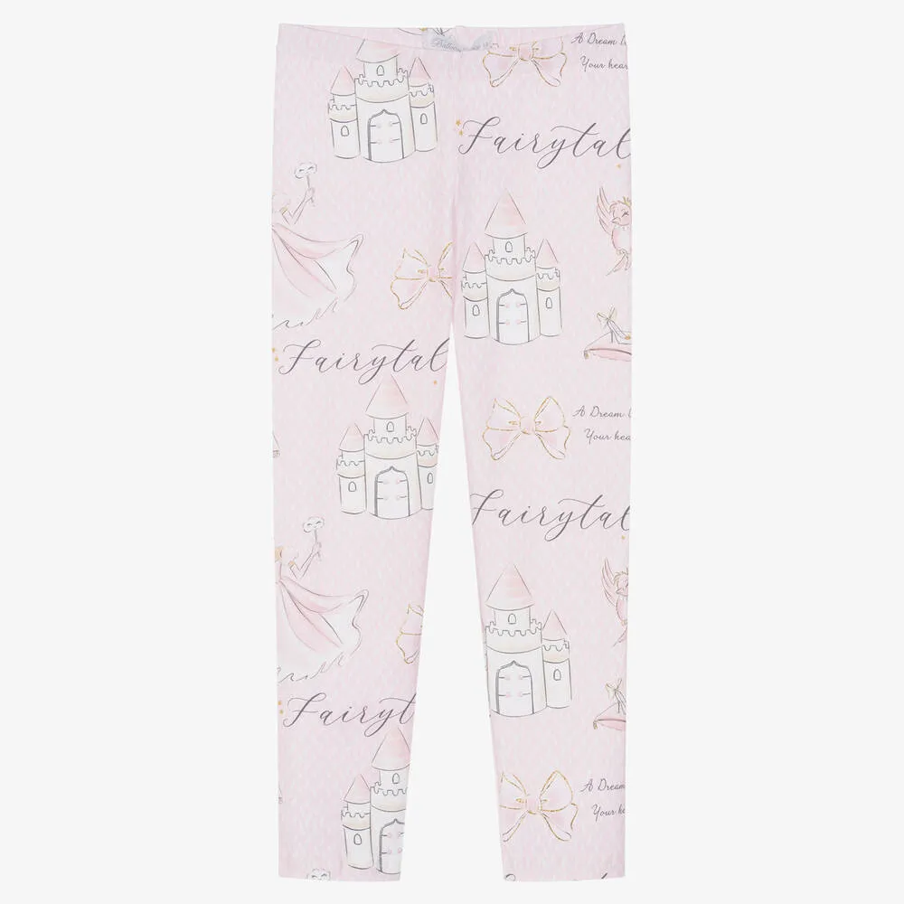 Girls Pink Cotton Fairytale Leggings