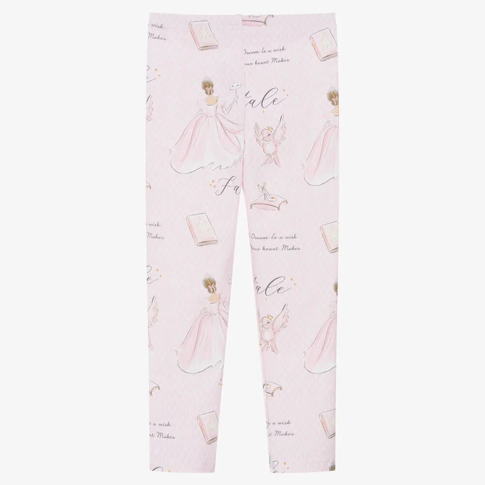 Girls Pink Cotton Fairytale Leggings