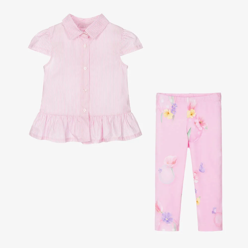 Girls Pink Cotton Leggings Set