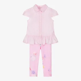 Girls Pink Cotton Leggings Set