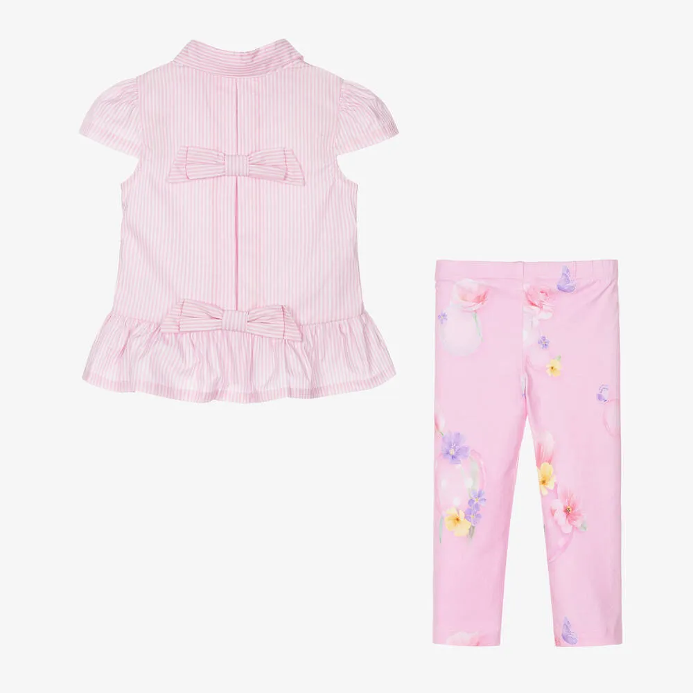 Girls Pink Cotton Leggings Set