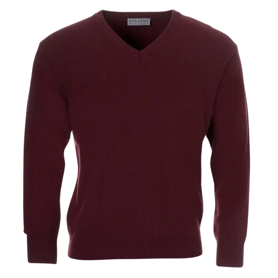 Golding Lambswool V-Neck Sweater in Burgundy