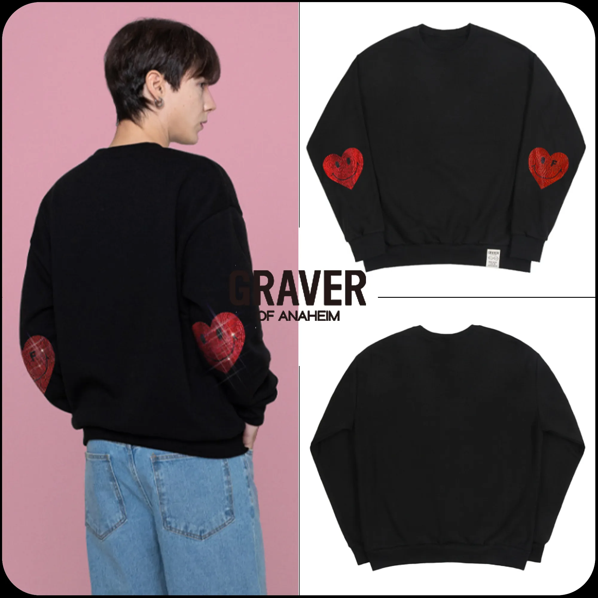 GRAVER  |Unisex Street Style U-Neck Long Sleeves Cotton Logo