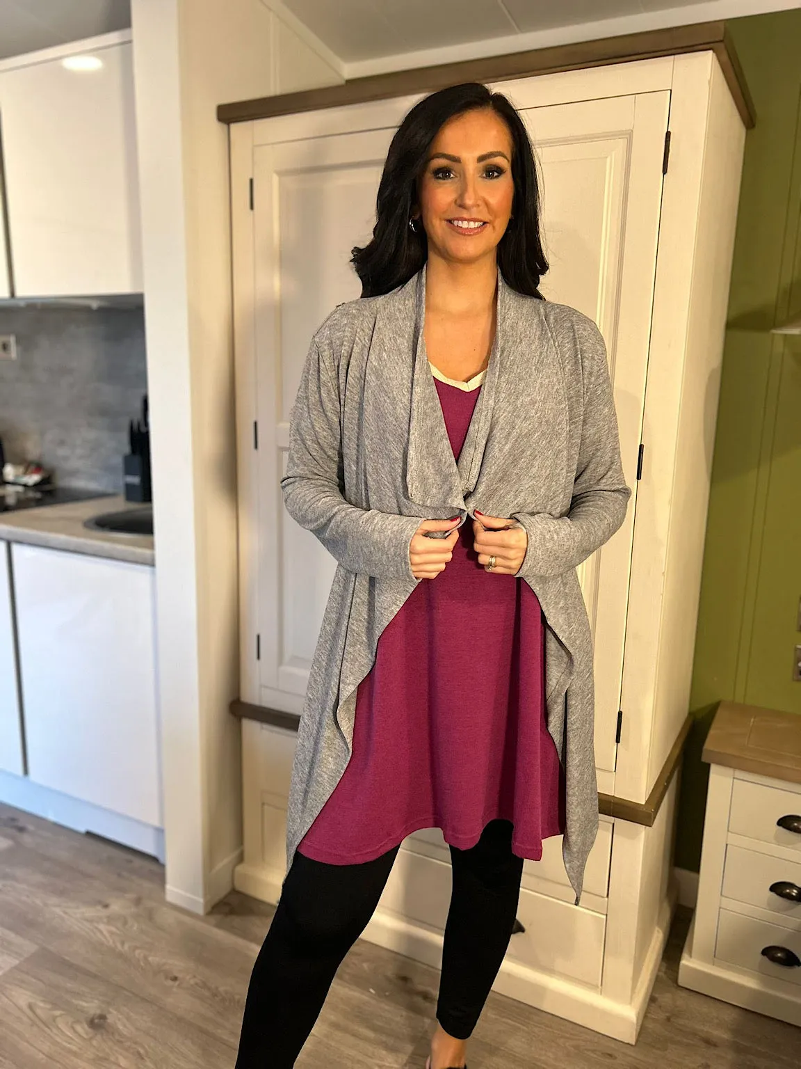 Grey Waterfall Belted Cardigan Delaney