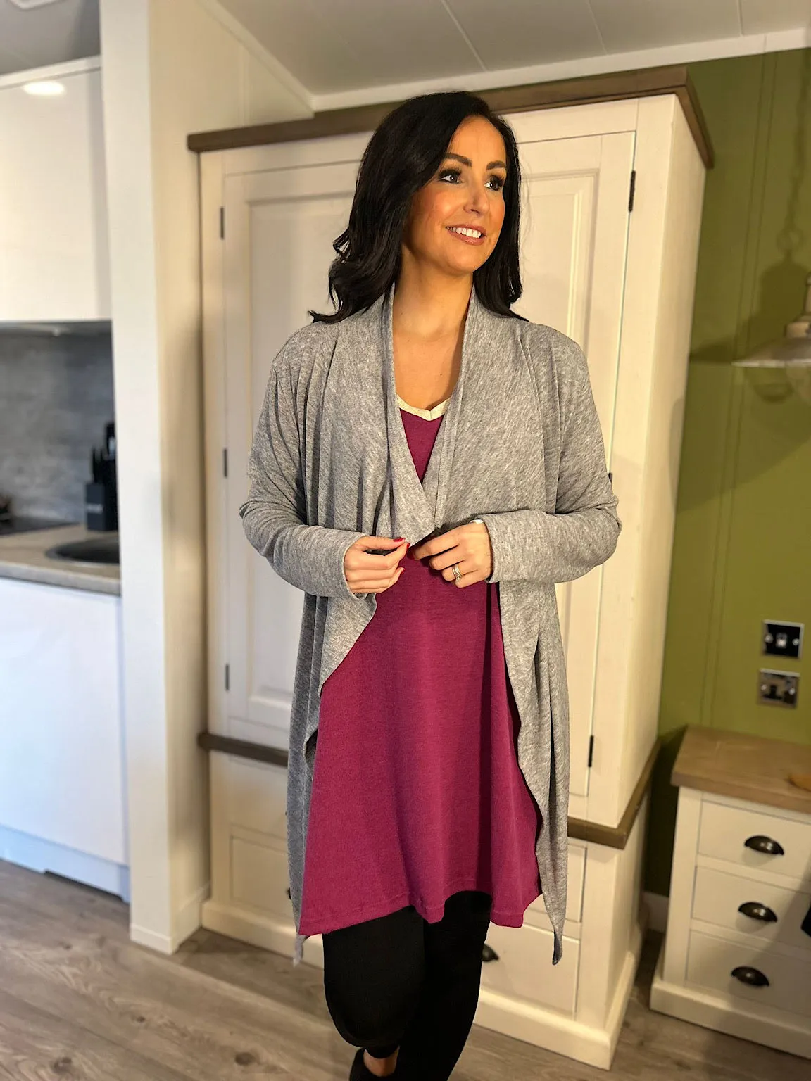 Grey Waterfall Belted Cardigan Delaney