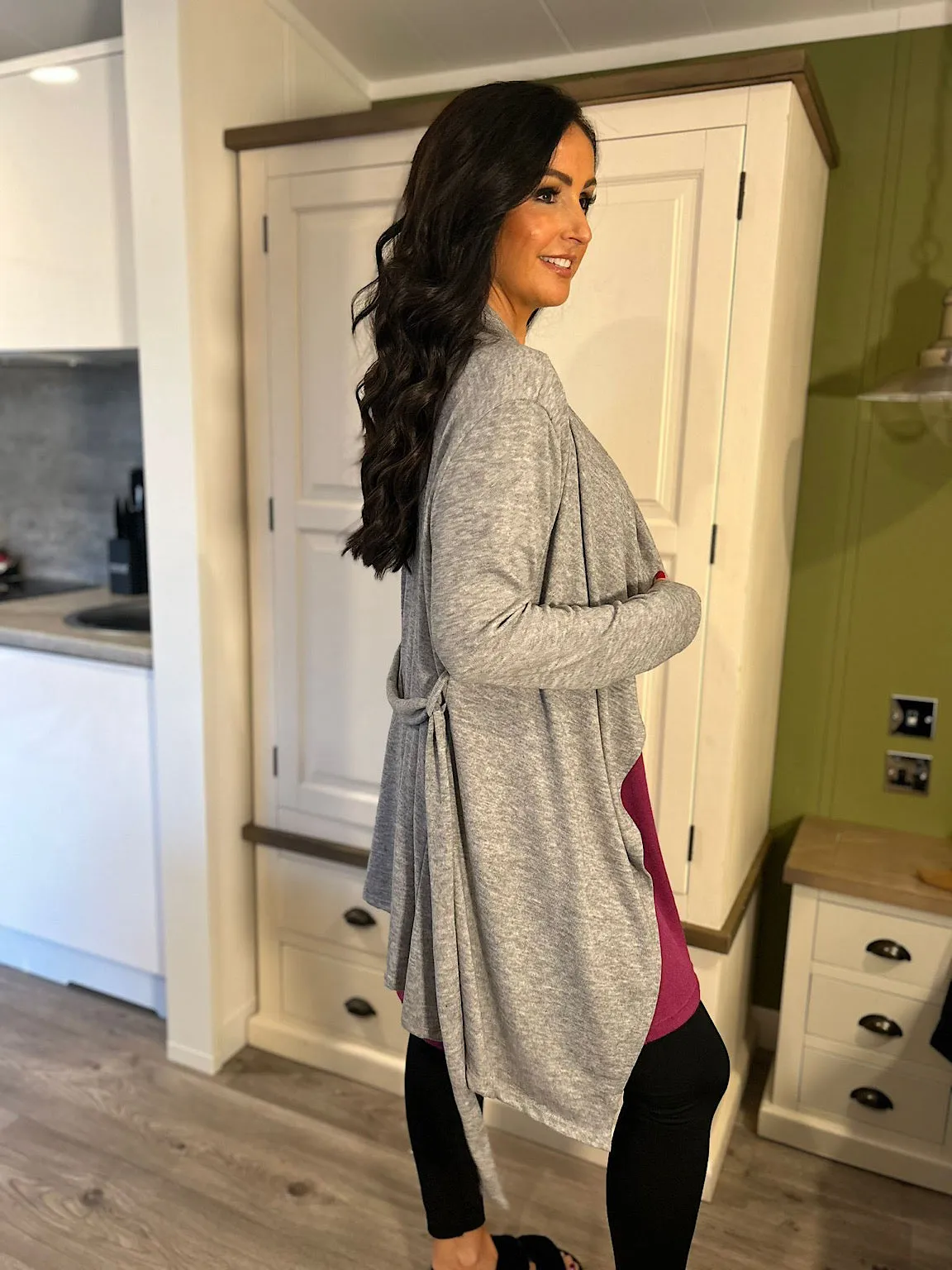 Grey Waterfall Belted Cardigan Delaney