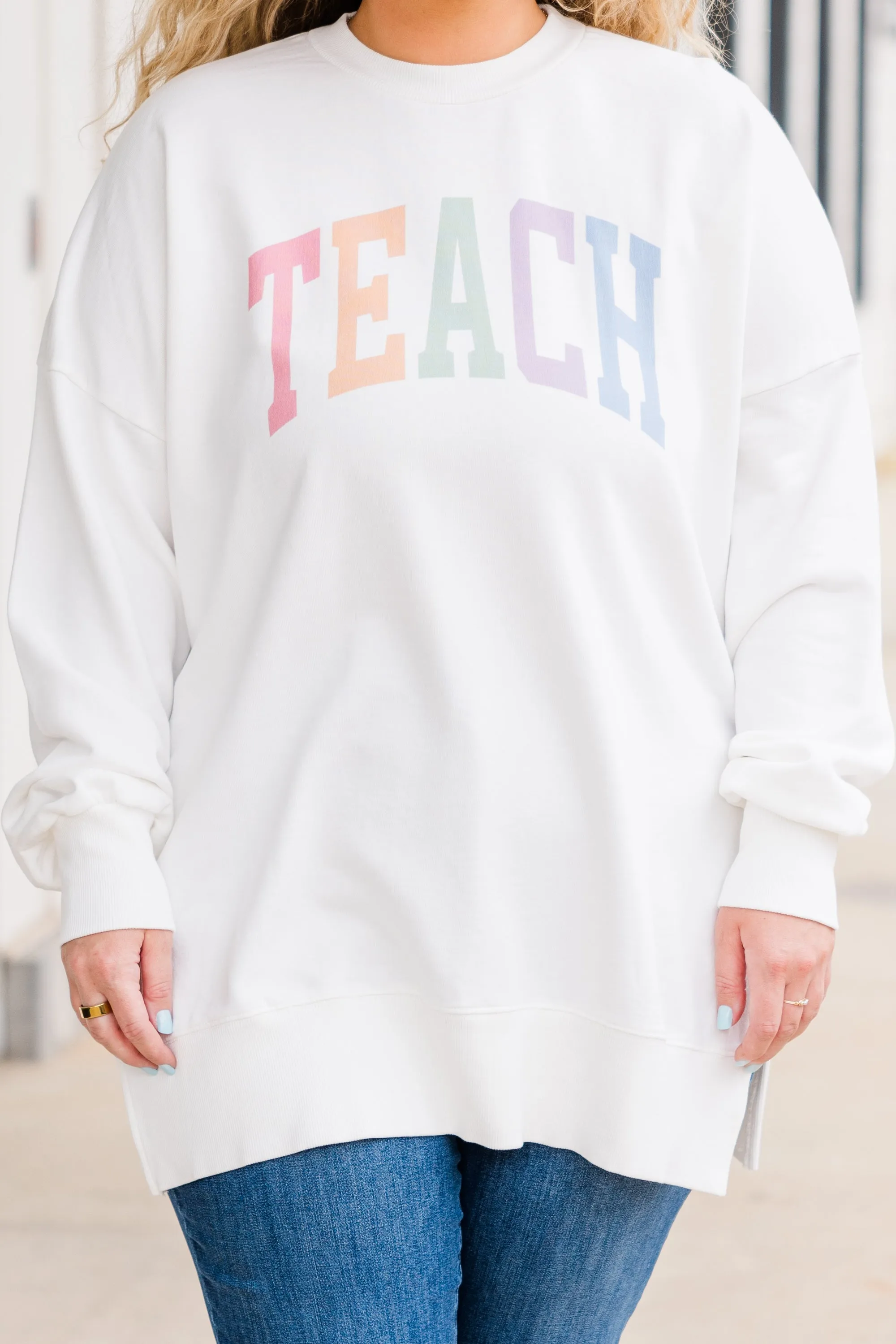 I Love To Teach Cozy Crewneck, White