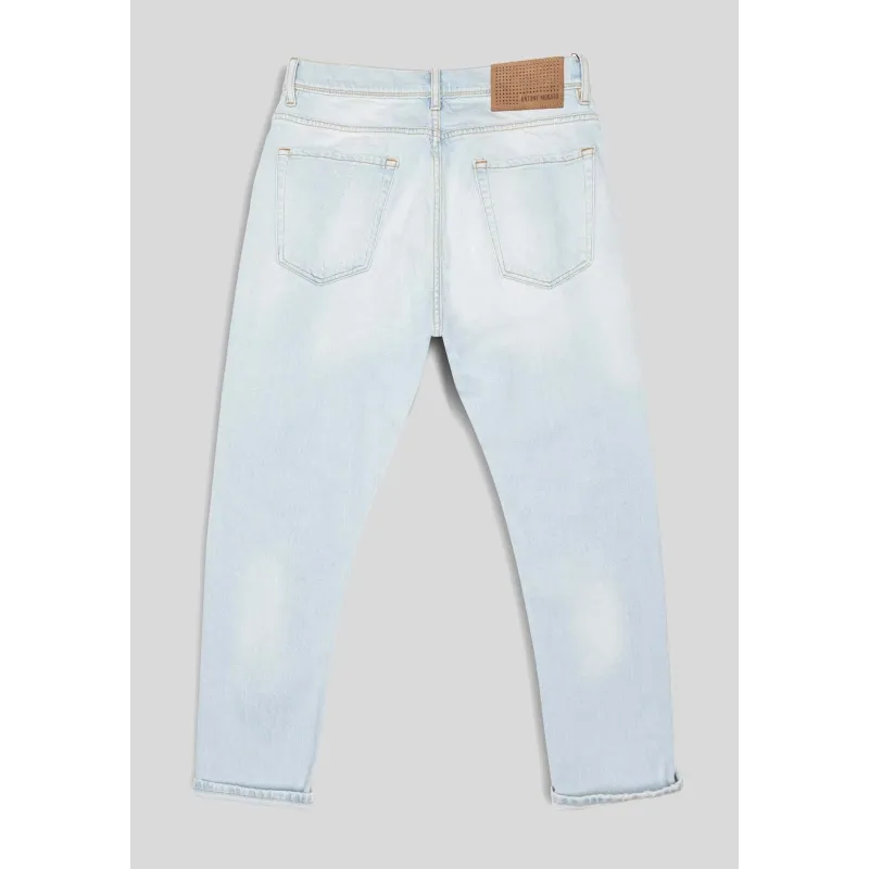 JEANS TAPPERED IN TELA DENIM STRETCH, AZZURRO