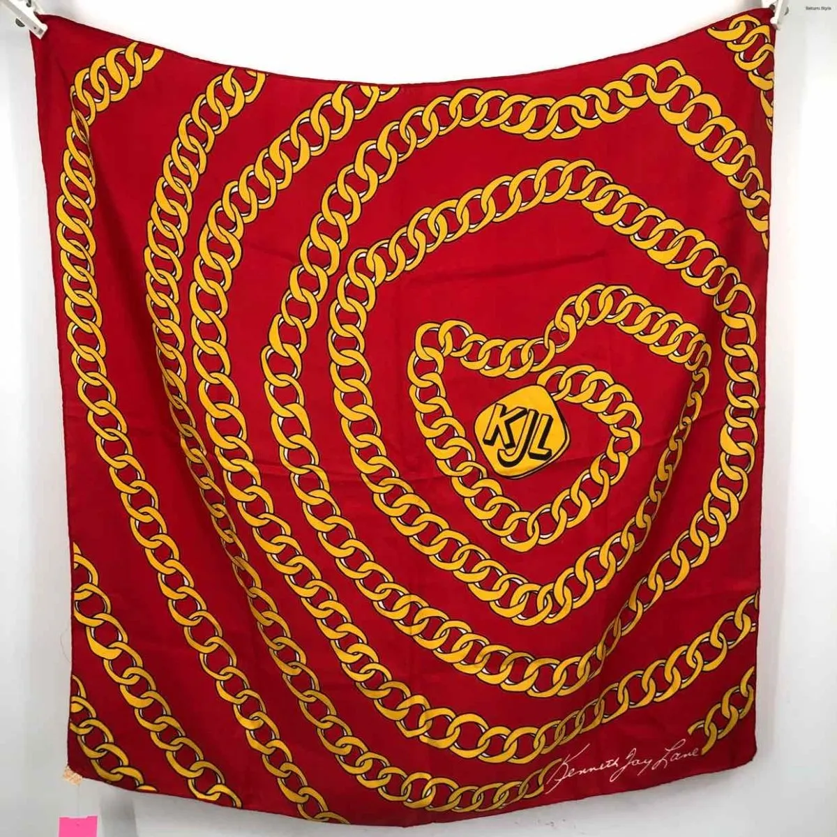 Kenneth Jay Lane Red Yellow Silk Scarf