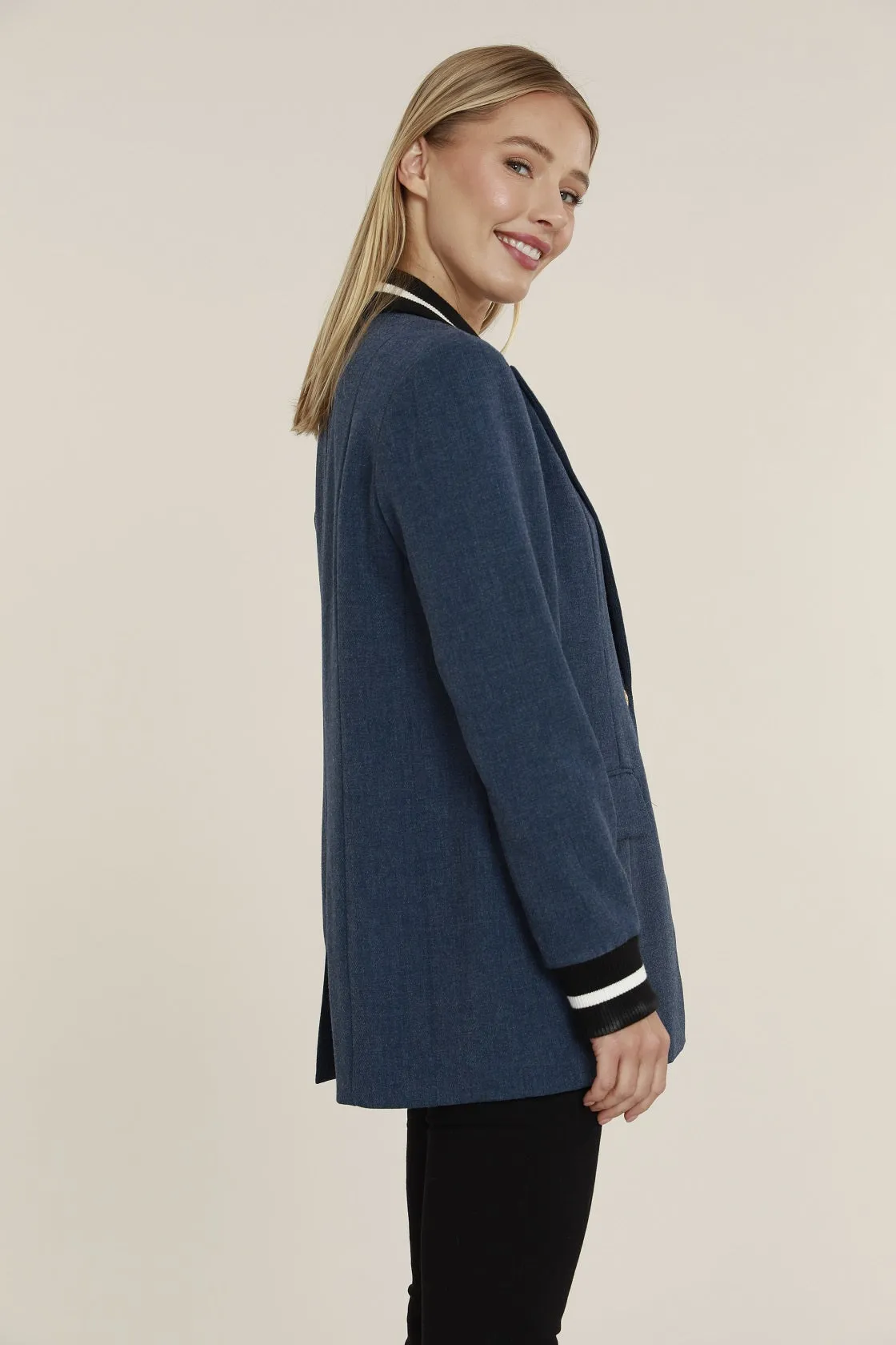 Knit Blazer with Racer Stripe Trim