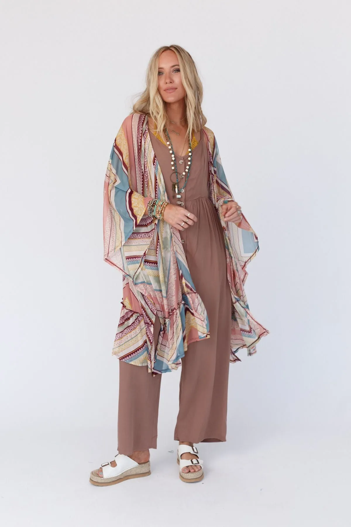 Leilani Ruffle Kimono - Mauve Green