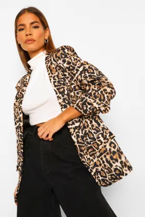 Leopard Ruched Sleeve Blazer