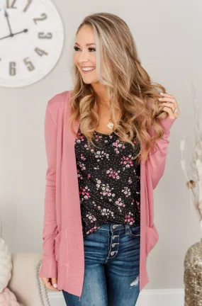 Light Weight Open Front Cardigan- Dusty Pink