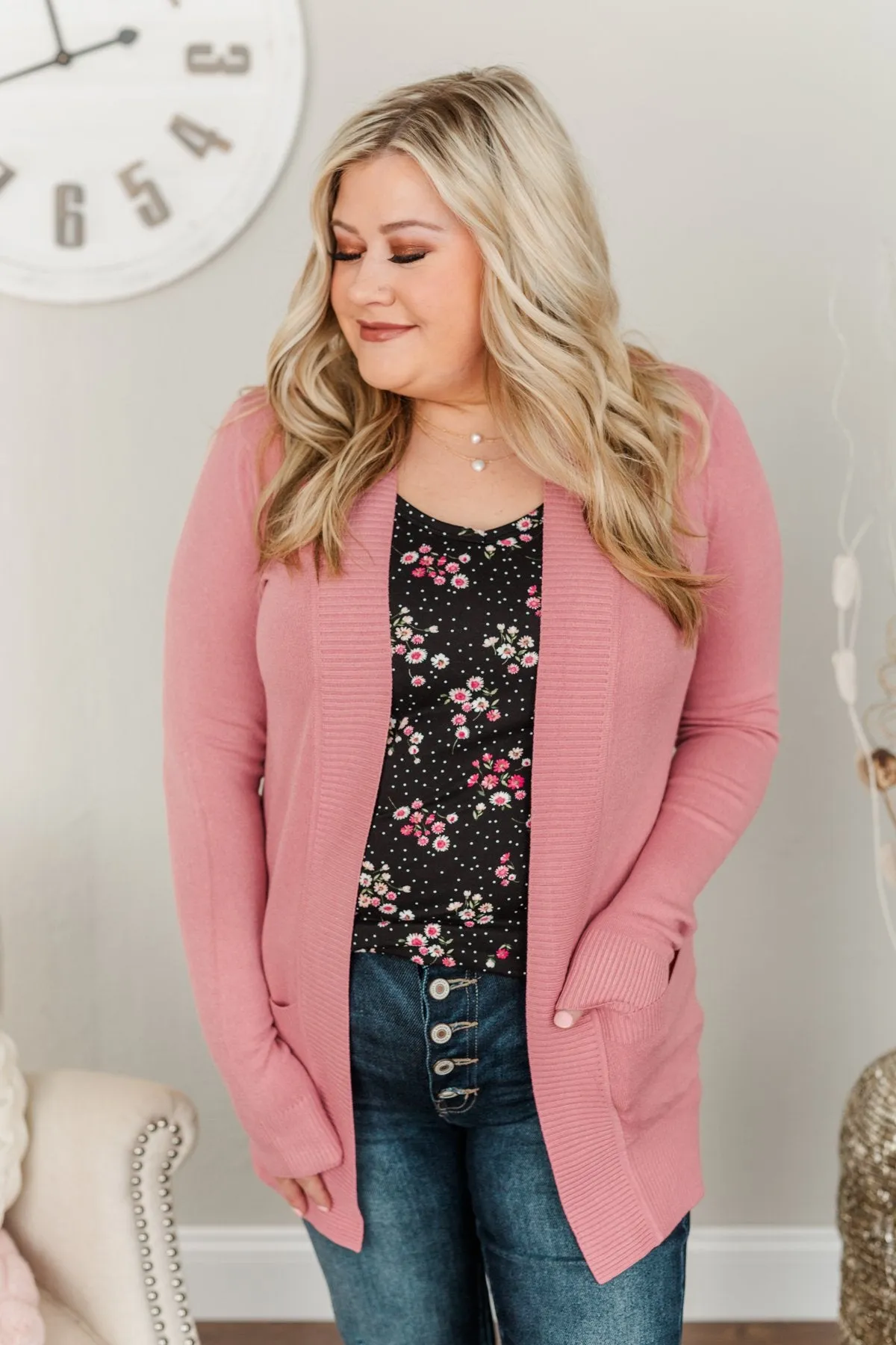 Light Weight Open Front Cardigan- Dusty Pink