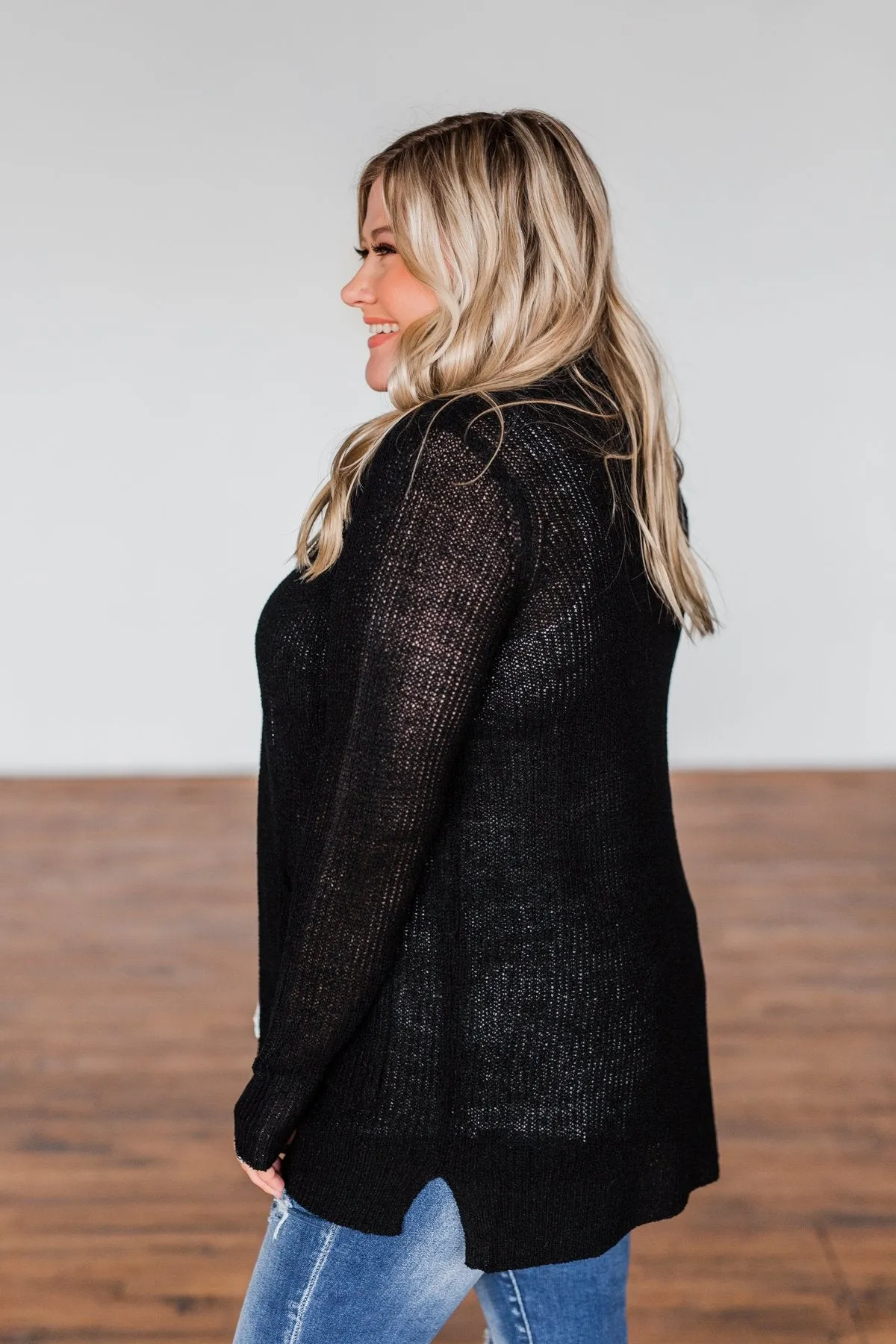 Long Sleeve Knit Cardigan- Black