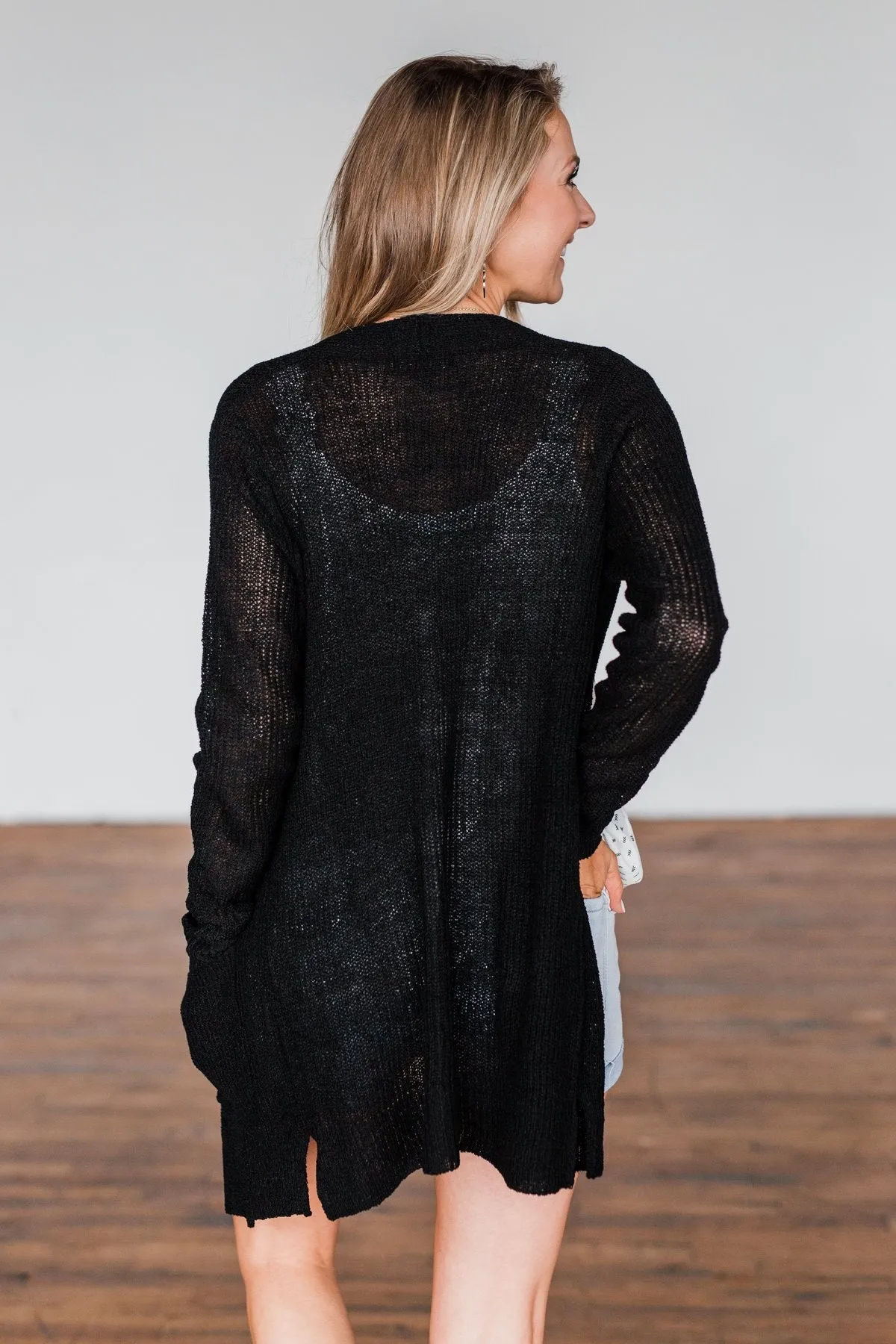 Long Sleeve Knit Cardigan- Black