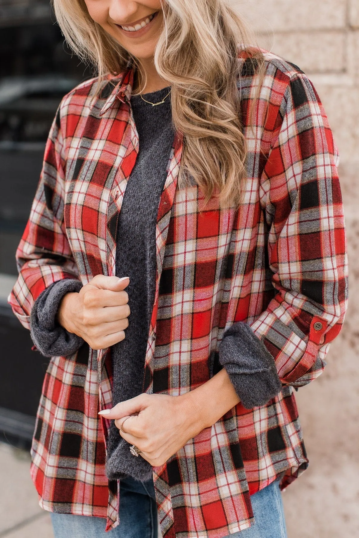 Lovely Seeing You Button Down Flannel- Red & Black