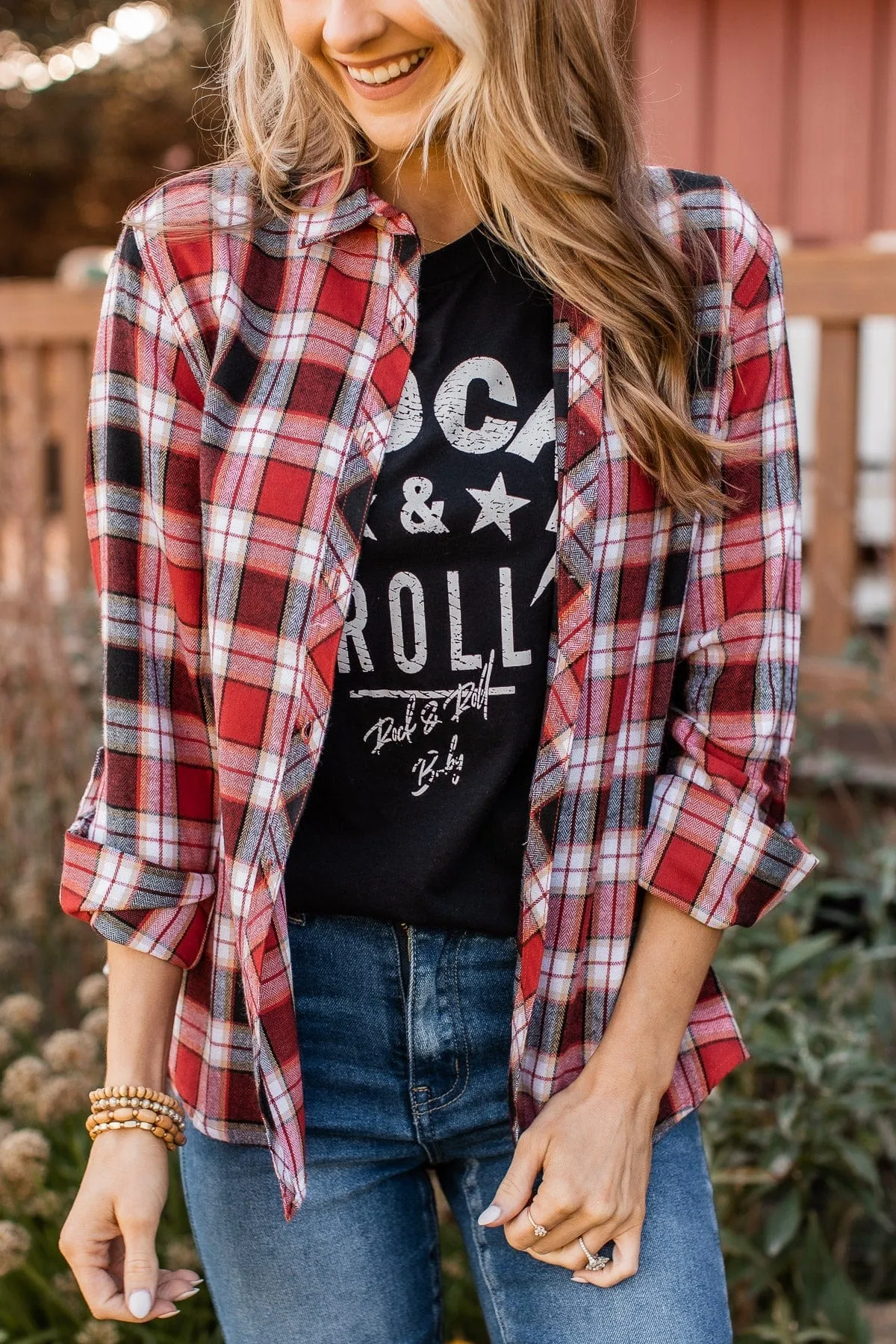 Lovely Seeing You Button Down Flannel- Red & Black