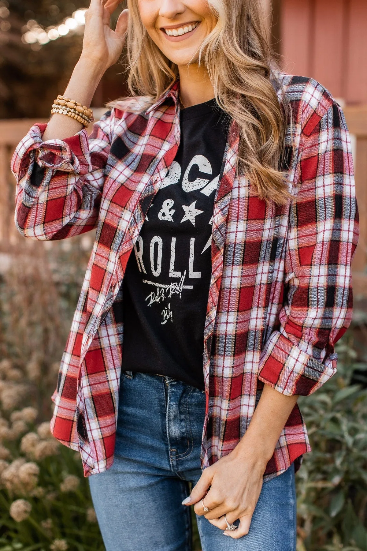 Lovely Seeing You Button Down Flannel- Red & Black