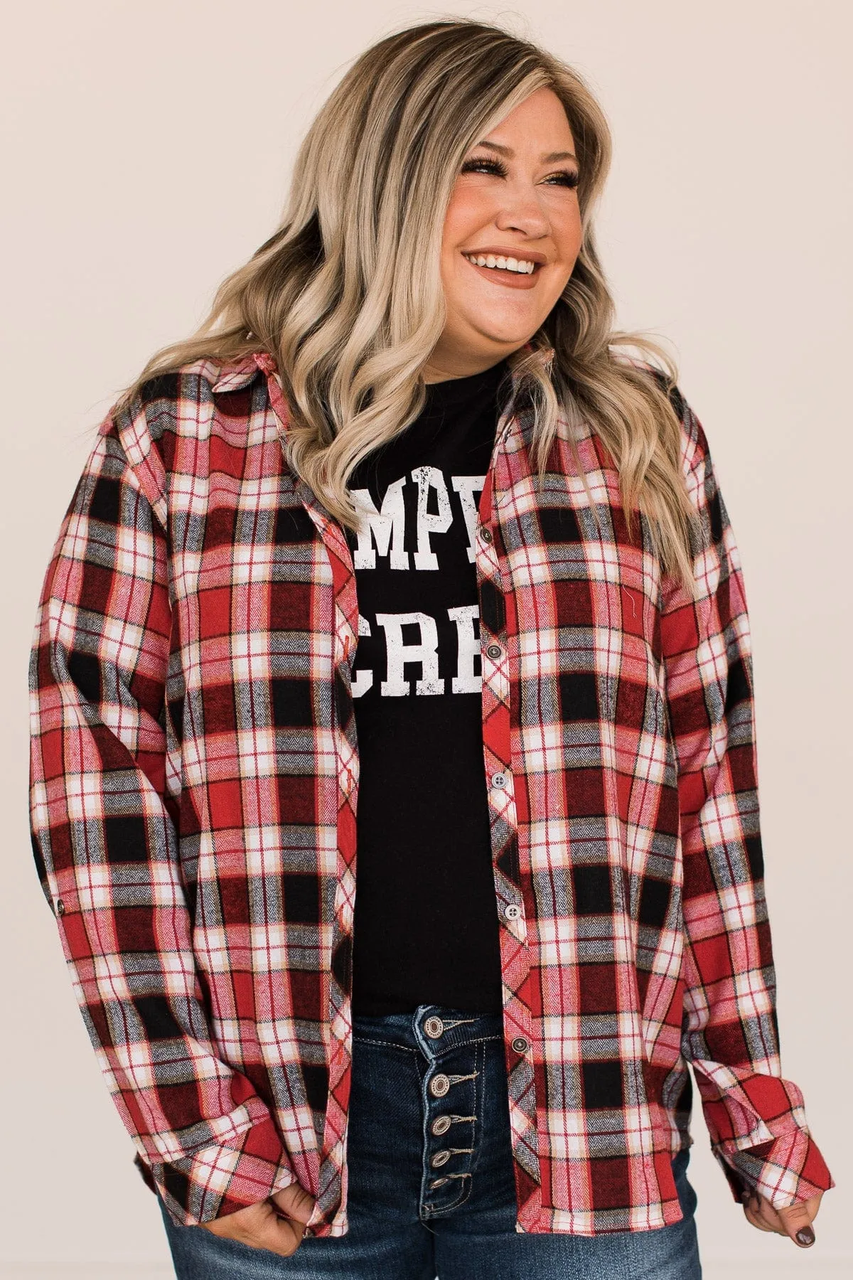 Lovely Seeing You Button Down Flannel- Red & Black