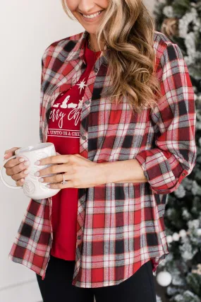 Lovely Seeing You Button Down Flannel- Red & Black