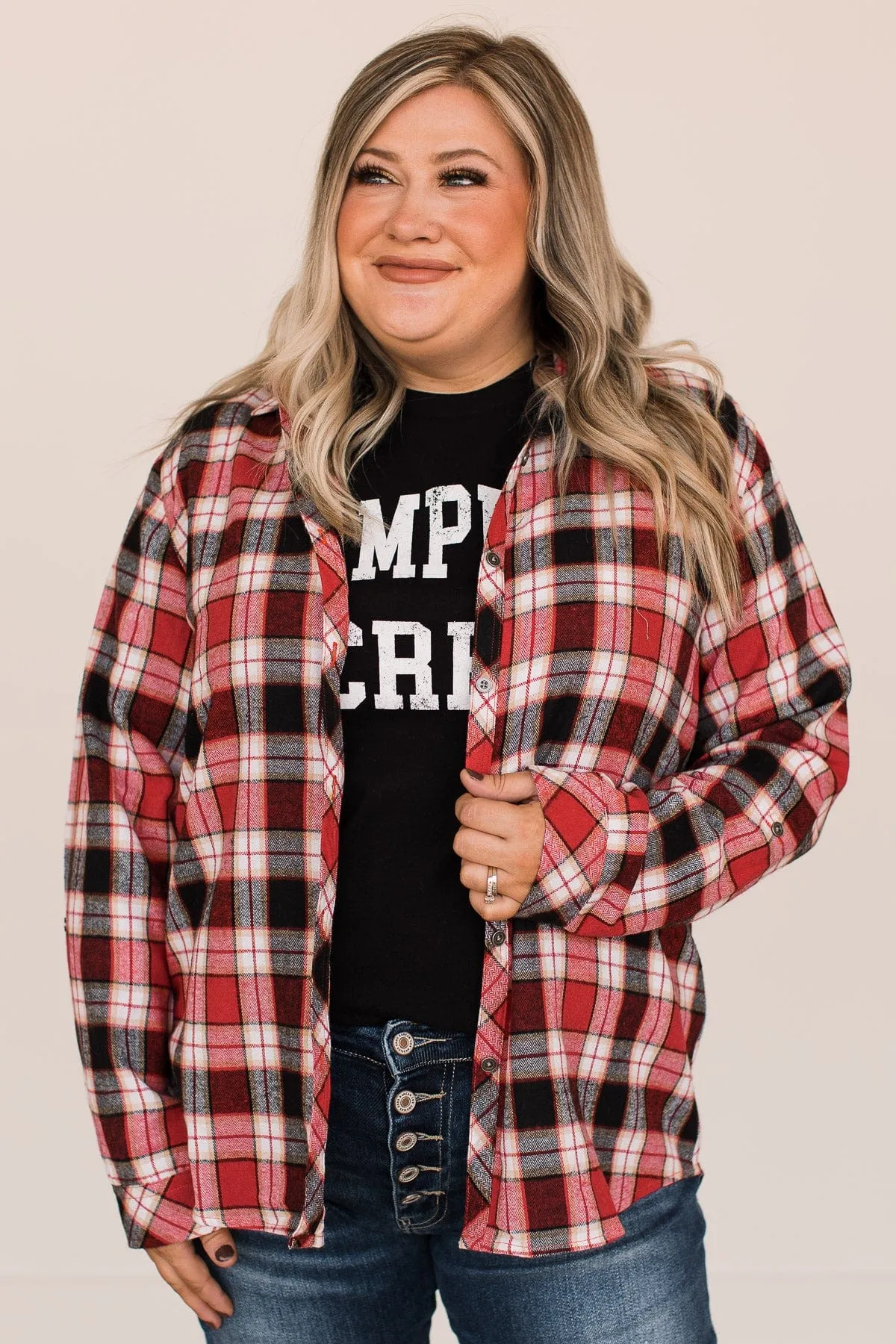 Lovely Seeing You Button Down Flannel- Red & Black