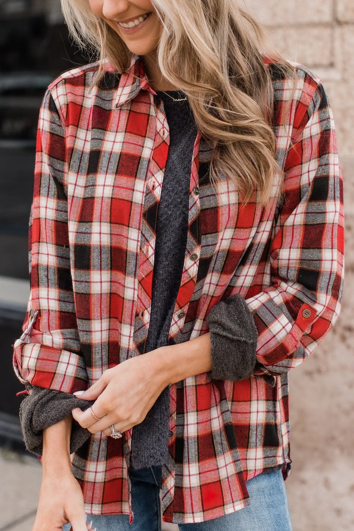 Lovely Seeing You Button Down Flannel- Red & Black