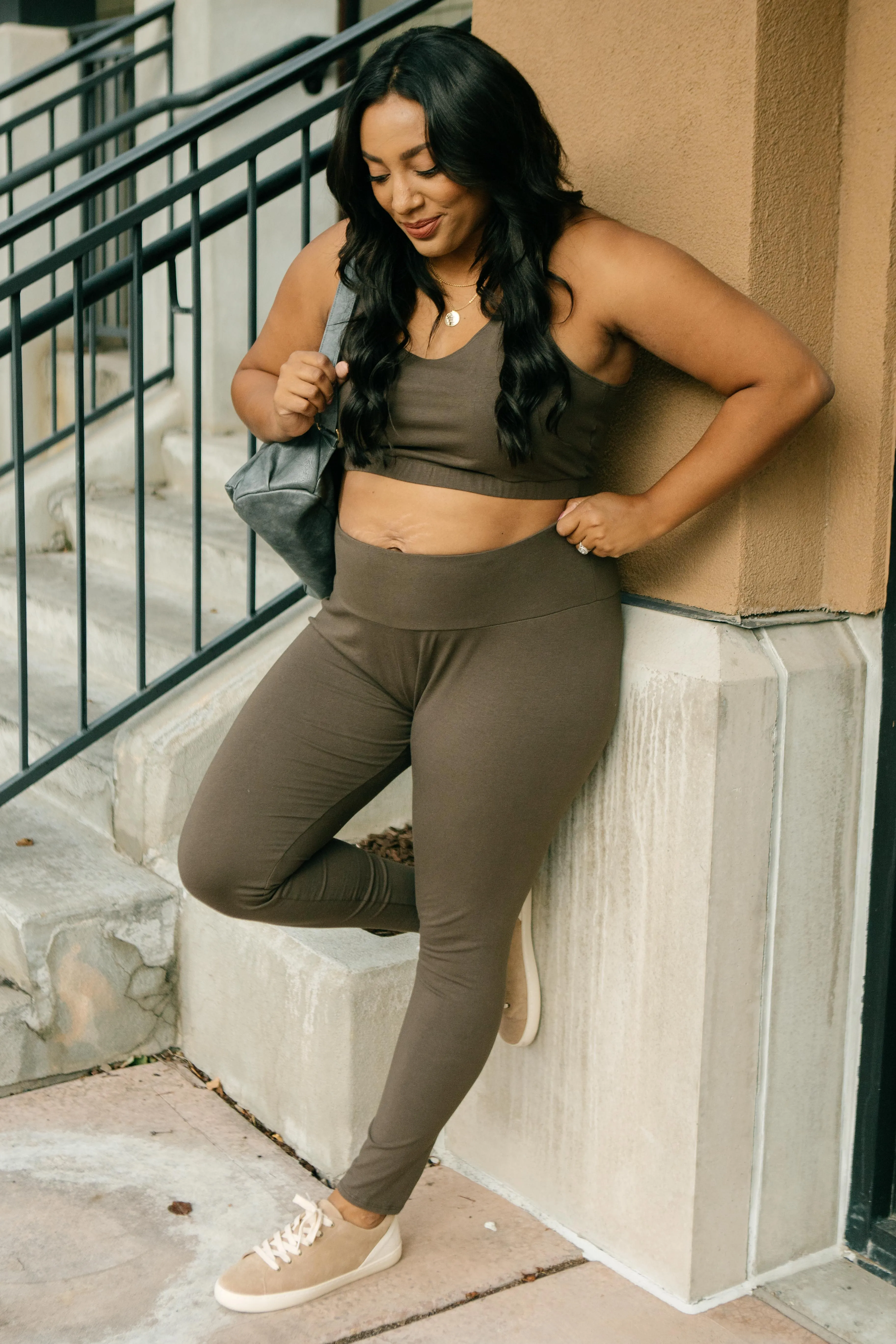 Lucy Lounging Leggings in Deep Olive - On Hand