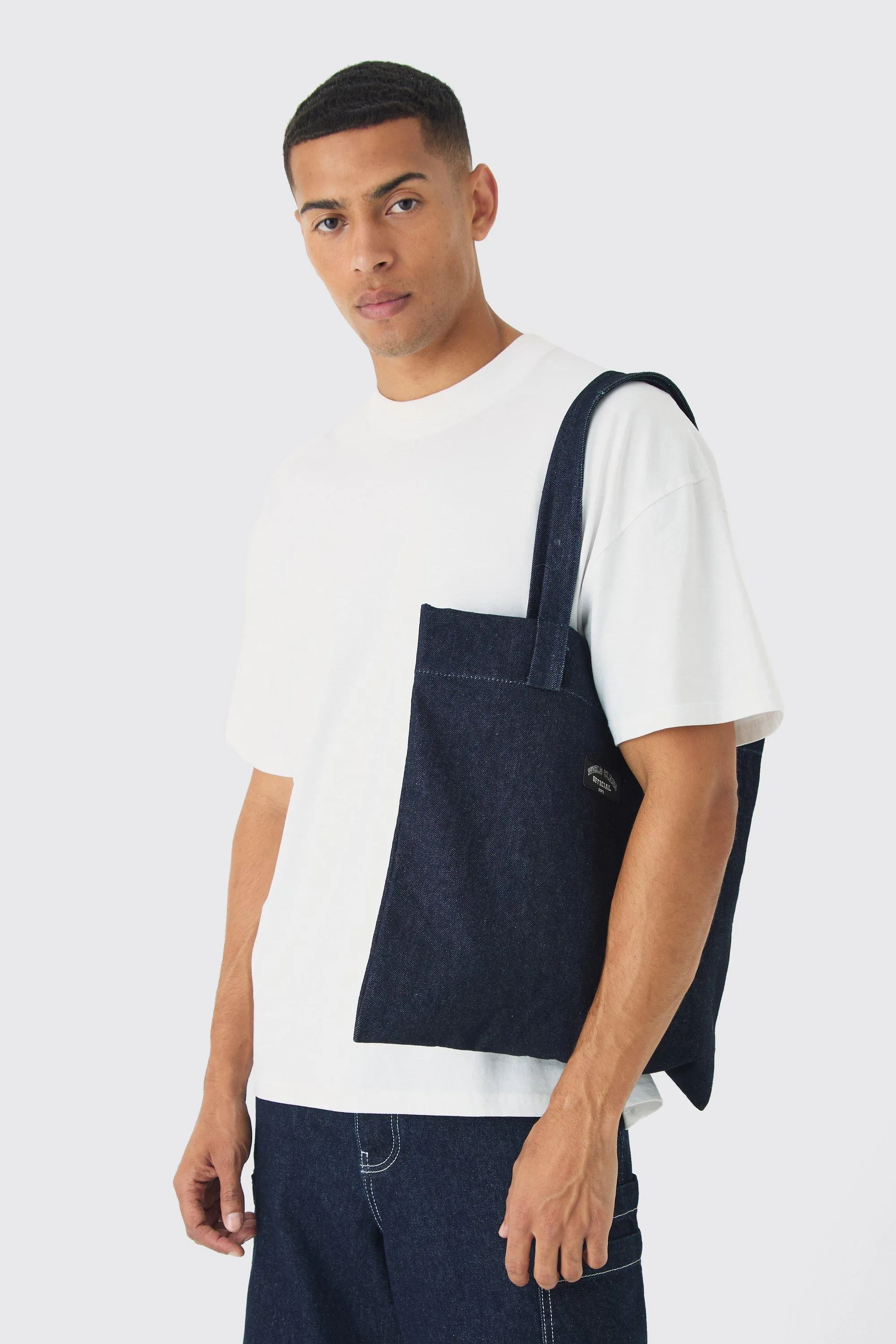 Man Branded Denim Tote Bag | boohooMAN UK