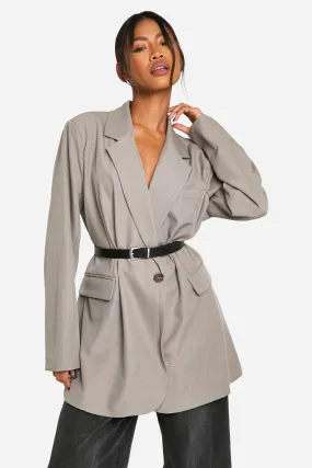 Marl Longline Belted Tailored Blazer