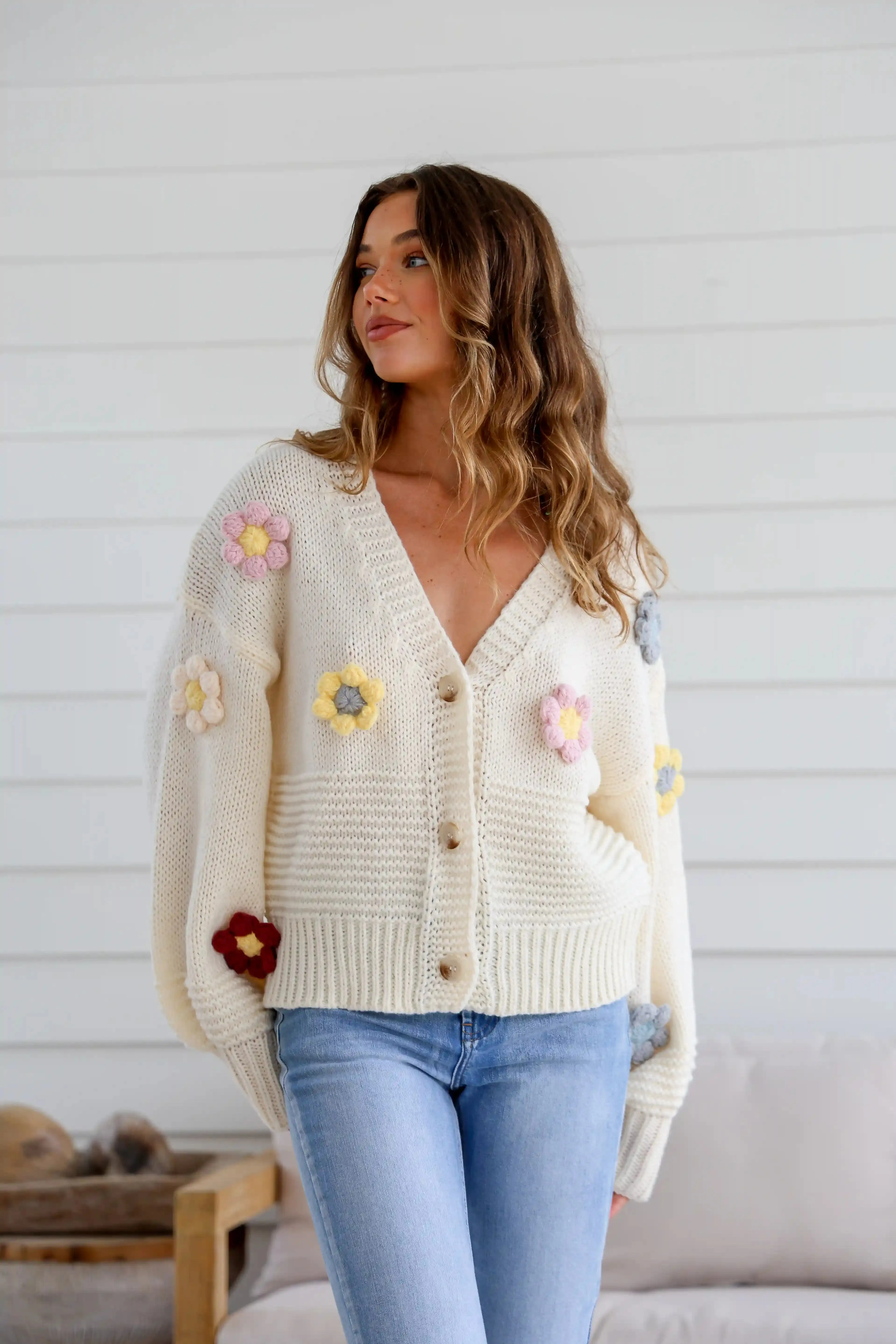 Mayfair Flower Knit Cardigan - Winter White