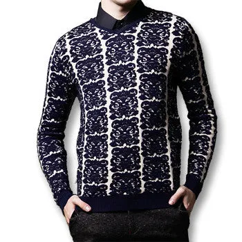 Men Sweaters and Pullovers Men's Casual Slim Fit Large Size Long Sleeved V Neck Floral Pullovers Sweaters SM6