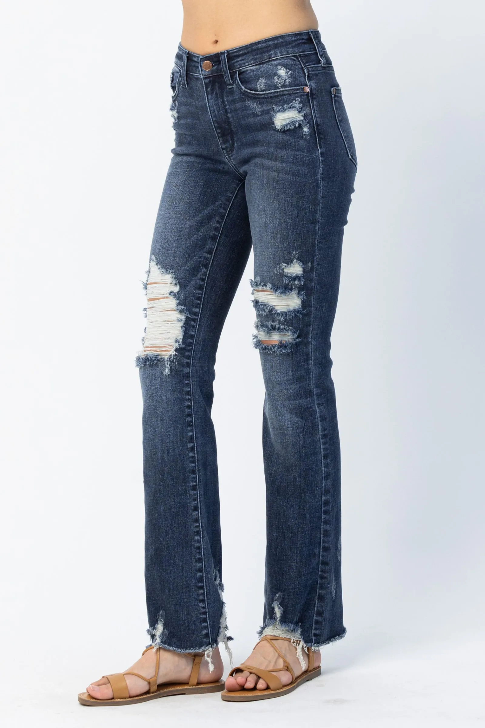 Midrise Hi Contrast Slim Bootcut w Destroy Jeans