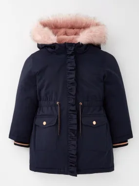 Mini V by Very Girls Navy Faux Fur Parka