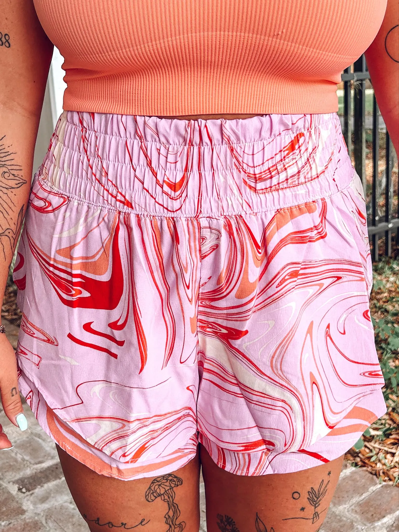 Mixed Print Overlap Shorts | Pink