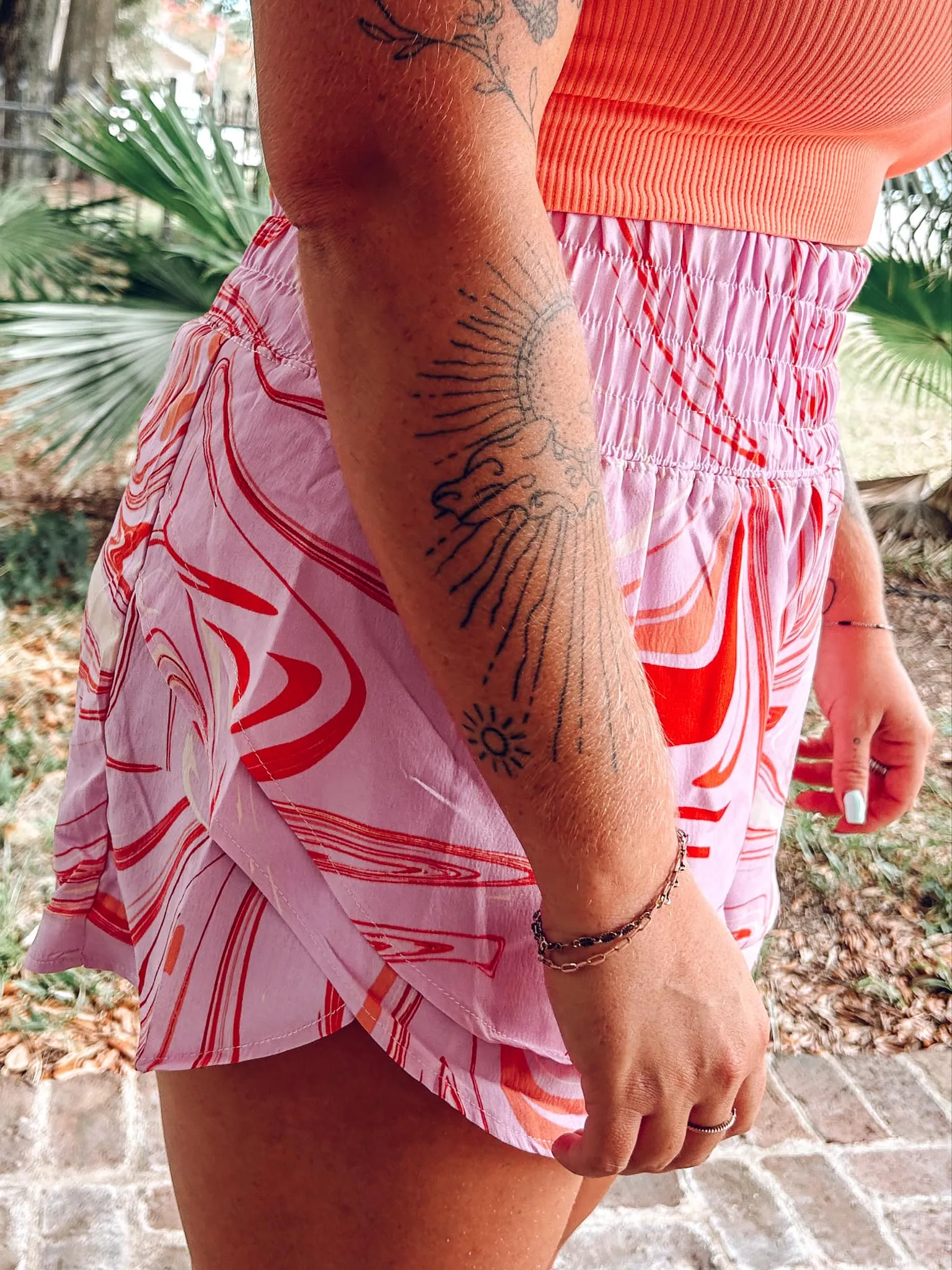 Mixed Print Overlap Shorts | Pink