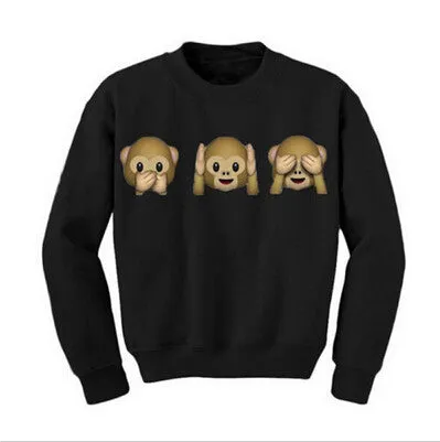 Monkey Patterns Women Hoodies Long Sleeve O-Neck Women Sweatshirt 3D emoji printed Women Clothing Fleece Hoodie Plus Size SM6