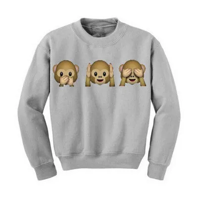 Monkey Patterns Women Hoodies Long Sleeve O-Neck Women Sweatshirt 3D emoji printed Women Clothing Fleece Hoodie Plus Size SM6