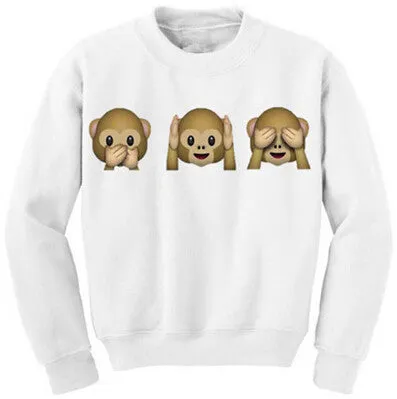 Monkey Patterns Women Hoodies Long Sleeve O-Neck Women Sweatshirt 3D emoji printed Women Clothing Fleece Hoodie Plus Size SM6